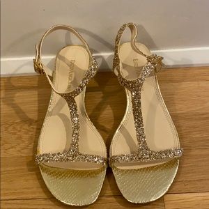 Enzo Angiolini Gold Sparkle T-strap Kitten Heel